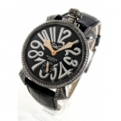 ガガミラノコピー腕時計 マニュアーレ48mm 手巻き ダイヤ＆ブラックダイヤモンド レザー ブラック メンズ 5012.1D.6